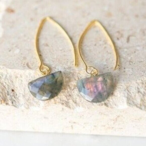 STUNNING Gemstone Dangle Earrings Labradorite Earring WATERPROOF Gold threader - Picture 1 of 14